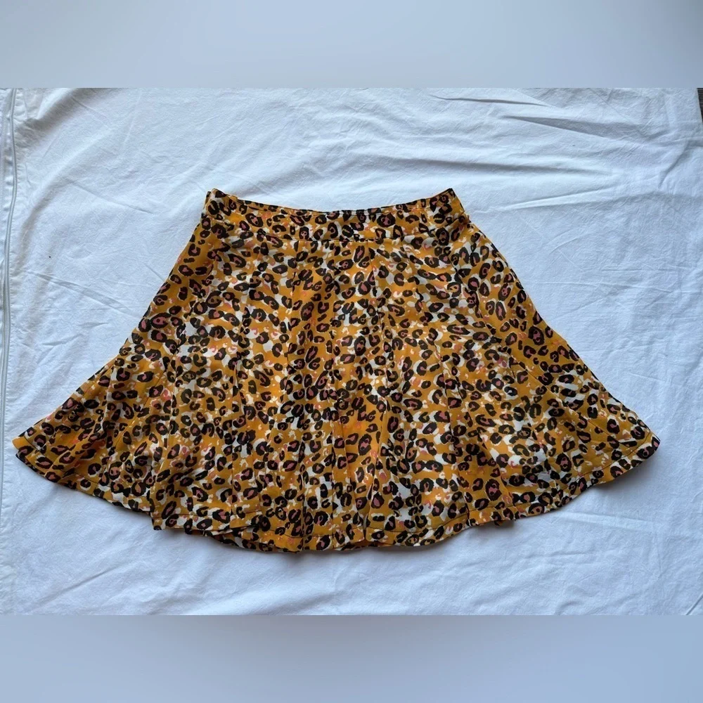 MINKPINK Orange and Pink Cheetah Print Pleated Circle Skirt Small